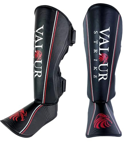 Valour Strike Protège-tibias pour kickboxing, Muay Thai, MMA, karaté, arts martiaux, taekwondo ou kickboxing | Coussinets pour protéger les jambes, le pied et le cou-de-pied | Équipement de protection