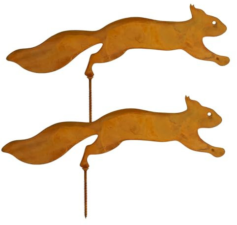 DAWRIS 2 Pezzi Scoiattolo Arrugginito Decorazione Ruggine Decorazione Giardino Tassello da Giardino Ruggine Spina da Giardino in Metallo per Giardino All'aperto