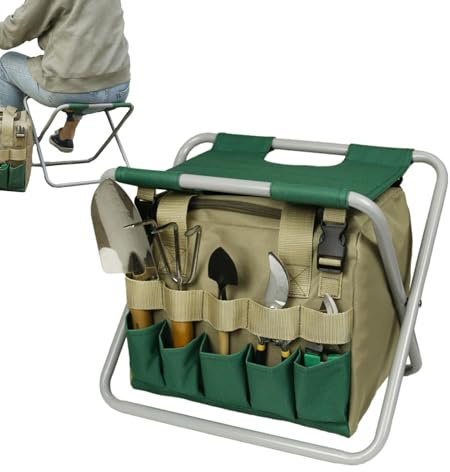Sgabello Da Giardino Pieghevole Con Borsa Per Attrezzi - Sgabello Da Pesca Con Borsa Per Attrezzi Rimovibile | Sgabelli Giardinaggio, Sgabelli Da Giardinaggio, Sgabelli Da Campeggio Portatili, Jard