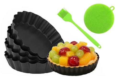 Quiche tenn, kolstål tårta burkar med lös bas – 10 cm x 2 cm set med 5 non-stick pajrätter för bakning av quiche och flan