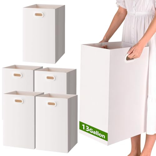 zmybcpack 6 Pack 13 Gallon Paper Disposable Trash Cans for Parties，Extra Large Portable Garbage Cans with Handles Collapsible Trash Bins (21.6 x 13.5 x 10)