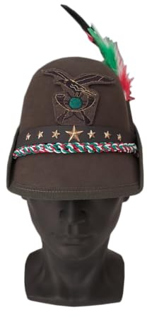 MP di Marco Paternesi Cappello Alpino Congedo | Berretto Alpino Tradizionale con Penna, Fregio Ricamato, Piumetto Tricolore e Trecciola | Taglie 46–60 | Cappello Alpini Cerimonia/Collezione (56)