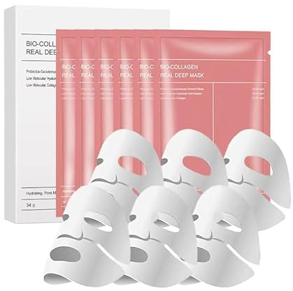 Mascarilla de Colágeno Bio, Bio Collagen Face Mask,Mascarilla Nocturna Hidratante,máscara facial de hidrogel calmante,reduce arrugas, mejora la elasticidad, 34g x 6 Unidades