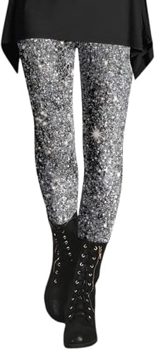 Sequin Leggings for Women UK Ladies Fashion High Waisted Tights Skinny Joggers Glitter Party Club Glitter Trousers for Party Rave Festival Printing Casual Tight Butt Lifting Leggings Pants