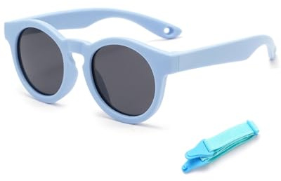 CULEB Gafas de Sol para Bebé Niños, con Montura de Silicona Ajustable y Azul Gafas-Cordón,Protección UV400,Gafas de Sol Polarizadas de 0 a 3 Años,para Niños y Niñas (Azul)