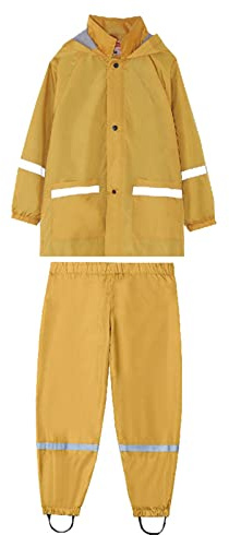 Generisk regnjacka för pojkar med vindtät regnrock långärmad huvtröja trench pants outfits, GUL, 4 år