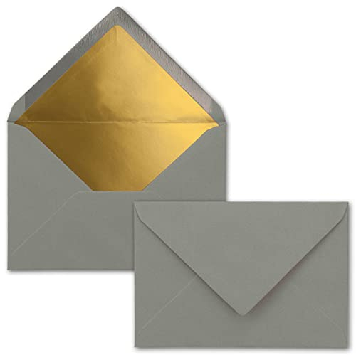 Kuverts Graphit-Grau - 25 Stück - Brief-Umschläge DIN C6-114 x 162 mm - 11,4 x 16,2 cm - Naßklebung - matte Oberfläche & Gold-Metallic Fütterung - ohne Fenster - für Einladungen