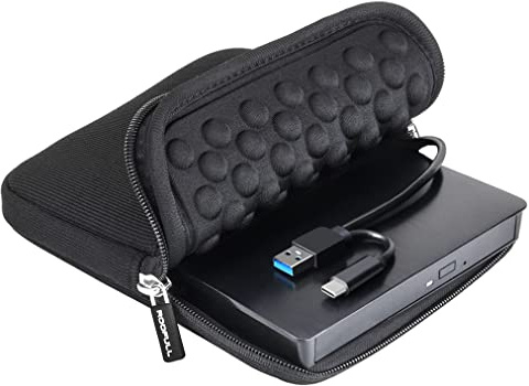 ROOFULL External CD DVD +/-RW Drive USB 3.0 Type-C DVD CD ROM Optical Disc Drive Reader Writer Burner Portable DVD Player with Protective Carrying Case for Laptop PC Windows 11/10 Mac MacBook Linux