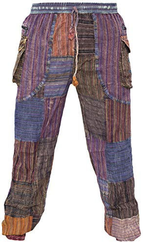Gheri Men's Patchwork Peace Elastic Waist Hippie Gypsy Trousers Medium Multicoloured