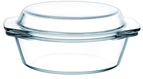 S-1L Glass Round Casserole Dish with Lid and Handles, Oven Proof, High Resistance