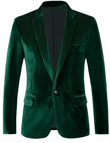 RONGKAI Mens Velvet Blazer Slim Fit Fashion Suit Jacket for Wedding Prom Dinner Party, Green, XL