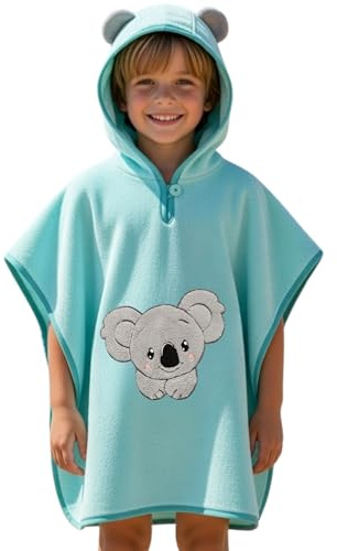 Morgenstern Accappatoio Poncho da Bagno per Bambini 100% Cotone 1-4 Anni Telo da Spiaggia con Cappuccio OEKO-TEX 100 Koala Turchese