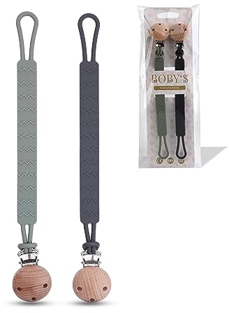 BOBY´S Schnullerkette Silikon 2 Pack/langlebige Schnullerkette Jungen und Mädchen mit Clip/BPA-freie Silikon Schnullerkette/flexible Schnullerketten/Pacifier Holder ab 3 Monate