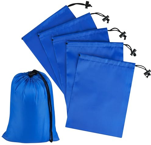 PALTERWEAR Drawstring Bag with Toggle - Nylon Cinch and Ditty Pouch Six-Pack (Blue, 6 x 8 Inch, Set of 6)
