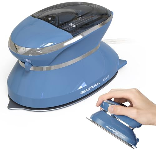 BEAUTURAL Mini Travel Steam Iron for Clothes with Dual Voltage, Non-Stick Soleplate, One Temperature Technology, Detachable Water Tank, Ideal for Sewing, Quilting and Handcraft
