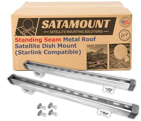SataMount Non-Penetrating Starlink Dish Mount – Standing-Seam Metal Roof Clamp, Long-Lasting Unistrut Defender Finish