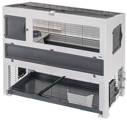 Ferplast Kaninchenkäfig Bonnie Large mit Haustiergehege, Kaninchenstall für den Innenbereich, Meerschweinchenkäfig, mit Gehege für Kaninchen, Kaninchenhaus und Wasserflasche, 128 x 64 x H 113 cm.