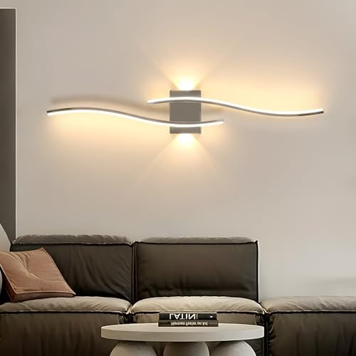 Comely LED Wall Light, Indoor Wave Shaped LED Wall Sconce Light Warm White 3000K, Wall Lighting Fixtures for Bedroom Living Room Corridor Hallway(Chrome)