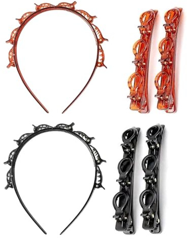 AORHOFJ 2 Stück Stirnband mit Clips, Pony Frisur Haarspangen, kommt mit 4 Haarspangen, Haarspangen Haar Stil Aids, Haarbänder Haar Zubehör Damen Mädchen Haarspangen