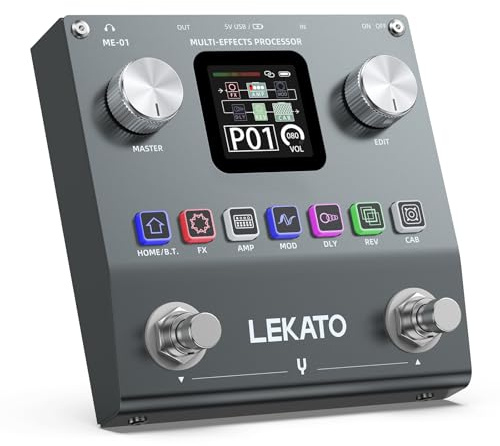 LEKATO Multi Effects Guitar Pedal, Electric Guitar Effects Pedal, Pocket Rechargeable Effects Processor with 6 Effects Modules, 80 Presets, 20 IRs, BT Audio, Headphone Output