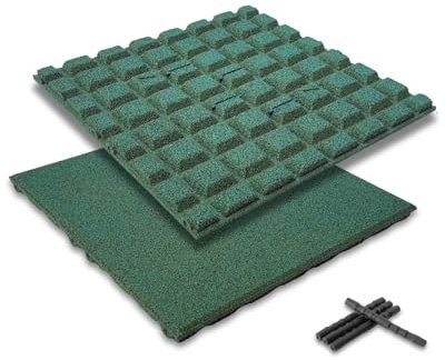 bepco Fallschutzmatte 4er Set - Gummimatte, Bodenmatte, stoßdämpfend & rutschfest, mit 16 Verbindungsstiften, aus recyceltem Gummi, für Wege/Terassen/Spiel &-Sportanlagen (Grün, 50 x 50 x 2,5cm)