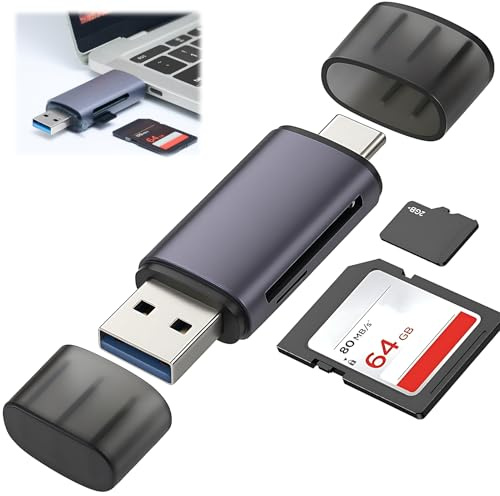 Lector de Tarjetas SD/Micro SD,Lector Tarjetas SD a USB Dual, Compatible con Portátiles, Tablets, Móviles y PC, Lector SD y MicroSD de Alta Velocidad con Doble Conector Plug & Play