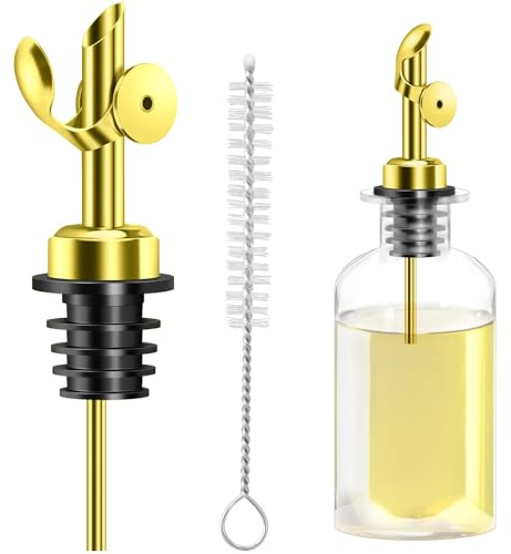 Lunhoo Liquor Pour Spout, Stainless Steel Bottle Pourers, Automatic Olive Oil Dispenser Spout for Pours Liquid, Olive Oil, Wine, Vinegar (Gold)