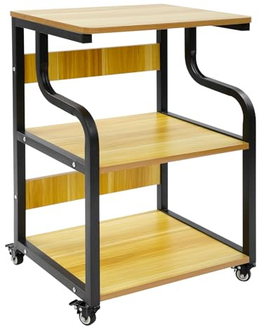 OUBUBY Table d'imprimante à 3 niveaux avec roulettes 50 x 40 x 74,5 cm - Support mobile pour imprimante - Grand chariot d'imprimante sur roulettes pour la maison, le bureau, rustique - Presse à chaud