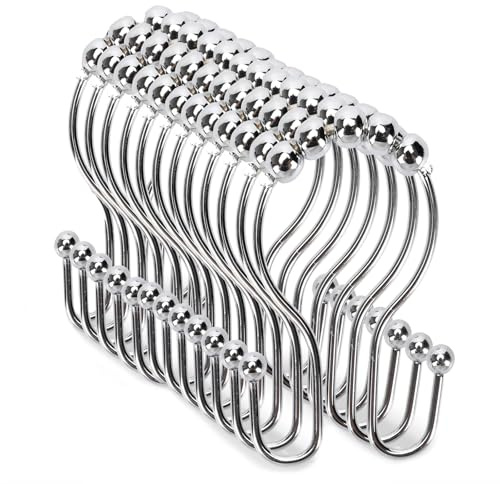 Tayahanude 12 Unidades de Anillos Dobles Antideslizantes para Cortinas de Ducha, Ganchos para Cortinas de Ducha, Anillos de Cortina de Ducha de Acero Inoxidable para Barra de Cortina de Ducha, Barra