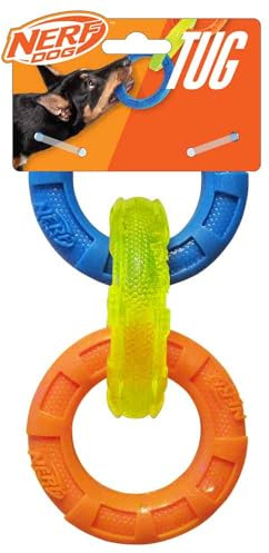 Nerf TPR 3 Ring Tug Blue/Green/Orange Dog Toy, Small