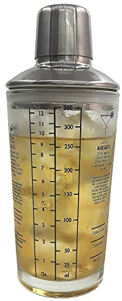 Mixixi Cocktail-Shaker, 340 ml, Glas Martinischaker, Rezepte gemessen, Mixen aus Edelstahl