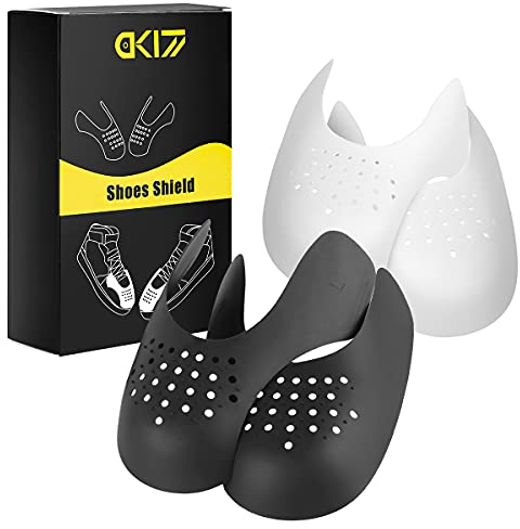 DK177 Sneaker Crease Protectors - 2 Pairs, Toe Box Shoe Crease Guards, Anti Wrinkle for Air Force 1, Men's UK Size 7-12 - Black & White