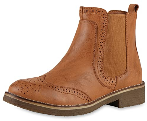 VAN HILL Damen Stiefeletten Chelsea Boots Leicht Gefütterte Freizeitschuhe 144397 Hellbraun 39