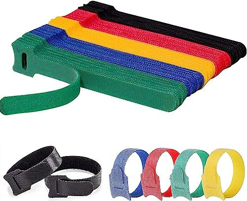 100 Pièces Attaches Câble V-elcro Réutilisables,Serre-Câbles Réglables 150mm x 12mm,Gestion des Fils pour PC,Bureau,Maison,Jardin,Sangles Auto-Agrippantes Multicolores​