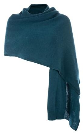 Embouro Châle 100% Cachemire Pashmina pour Femmes, Echarpe Tricotée en Cachemire pur pour l'hiver (Vert Bleu)