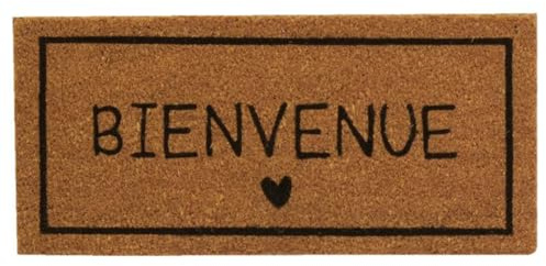 AUBRY GASPARD - Paillasson Coco Naturel et Noir - Imprimé Bienvenue - Antidérapant Envers Latexé - 55 x 25 x 1.5 cm - Idéal Entrée - Fibres Solides et Résistantes