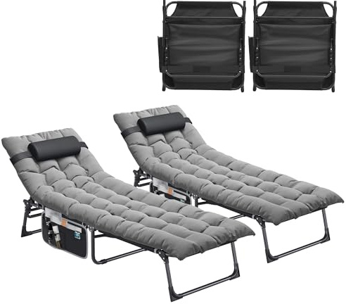 YITAHOME Sonnenliege 2er Set Klappbar mit Kissen 190x68x31cm, Campingliege mit 5 Einstellbaren Positionen, Sonnenliegen mit Kopfteil & Seitentasche, Sonnenliege 200kg für Garten, Pool, Camping, Grau