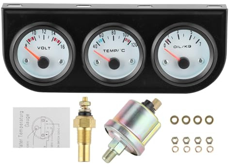Trippelmätsats, 3-i-1 Bil Trippelskärm Elektronisk Trippelmätare Vattentemperatur + Volt + Oljetrycksmätare 52 Mm Instrument