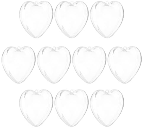 QUARKZMAN 10 Pezzi Ornamento a Cuore Trasparente Riempibile, 8cm Palle di Plastica Appese a Forma di Cuore Trasparenti per Decorazioni Natalizie Fai da Te, Feste, Matrimoni