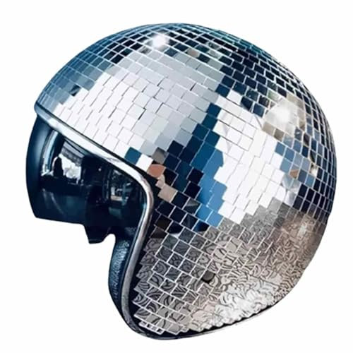 Disco Ball Glitter Helmet with Retractable Visor - Glass Party and Dance Hat
