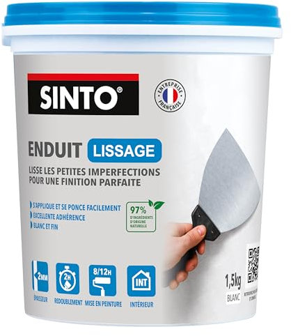 SINTO - Smooth Finish Filler - Eliminates Small Imperfections - Ready to Use – Excellent Grip- Easy Application & Sanding - Professional Interior – Thickness 2 mm – 1.5 kg Tub