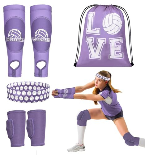 Gosodeny 6 Pcs Volleyball Accessories Volleyball Knee Pads Arm Sleeves Drawstring Bag Softball Headbands Volleyball Protection Equipment Gifts for Women Training