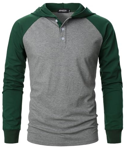 APAELEA Felpa con Cappuccio Uomo Maglietta a Manica Lunga con Cappuccio Pullover Top,Verde-Grigio,XL