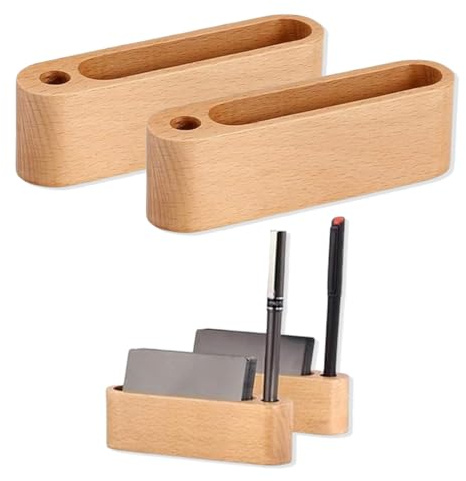 WHYCNJL 2 Pièce Porte Cartes de Visite Bois Hêtre Présentoir de carte de Visite avec trou pour stylo Étui à Cartes De Visite En Bois Support de Cartes de Visite pour Bureau Table de Conférence