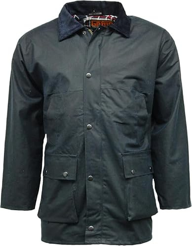 FASHIONISM Herr premium brittisk ovadderad vax regnjacka vuxna slitstark långärmad vattentät vikbar jacka med huva, Marinblått Xsp, M