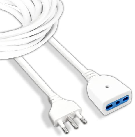 V-TAC Prolunga Elettrica da 5 METRI con Presa 10/16A Bipasso - Cavo Elettrico per Casa, Ufficio, Negozio, Lavoro - Filo Super Resistente - Spina 16A - Bianca