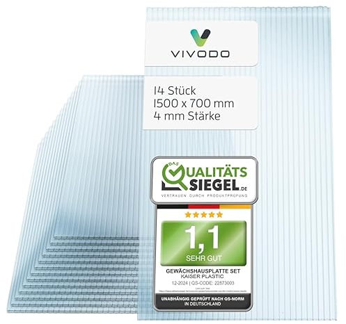 Vivodo Plaque Polycarbonate 4mm | 700 x 1500 mm - Lot de 14 plaques | Polycarbonate Transparent | résistant aux UV | Plaque Polycarbonate pour Serre Jardin