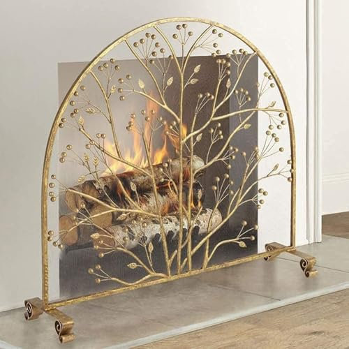 Paravento per camino, grande protezione dalle scintille con struttura in ferro battuto massiccio e rete metallica, design autoportante, altezza 90 cm, ideale per la decorazione della casa