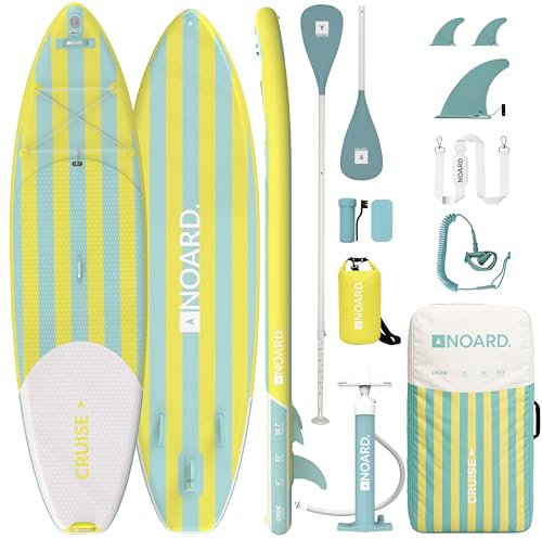 NOARD Stand-Up-Paddle-Board (SUP) aufblasbar – 326 cm Allround-Board für Anfänger und Fortgeschrittene – 140 kg Tragkraft – Komplett-Set mit Paddel, Pumpe, Rucksack, Leash – Azzurro e Sole