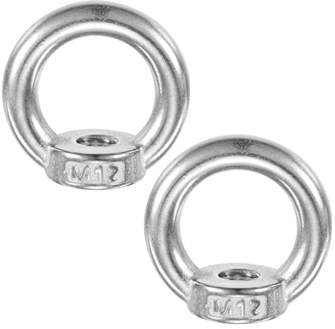 M METERXITY 2-Pack M12 Lifting Eye Nut, 304 Stainless Steel Metric Ring Shape Lifting Eye Threaded Nut Fastener for Hanging Lamp Chandelier/Swing [Silver Tone]